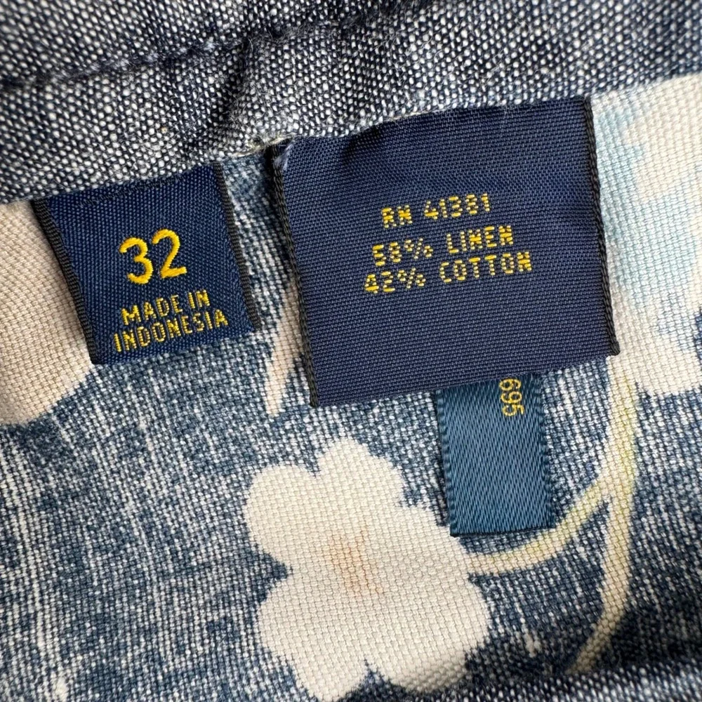 Polo Ralph Lauren Floral Shorts Mens 32 Blue Linen Blend Straight Fit‎ Tropical